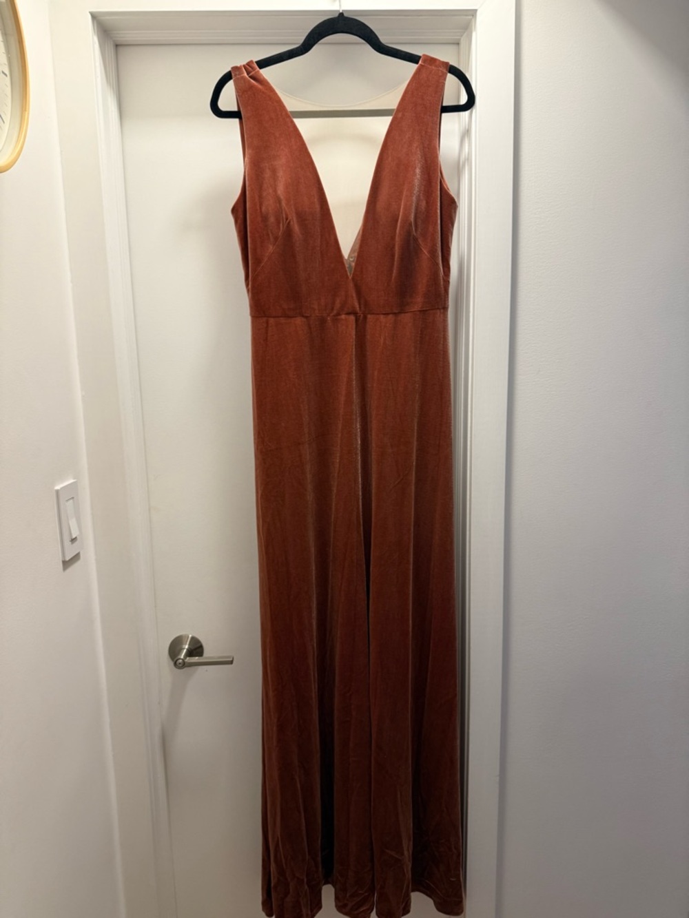 Jenny Yoo Logan English Rose / Rust Velvet Deep V floor length Dress